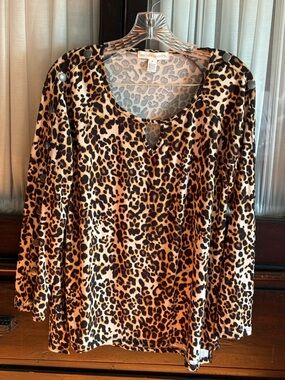 New York Laundry Leopard Print Long Sleeve Top - Brown & Black